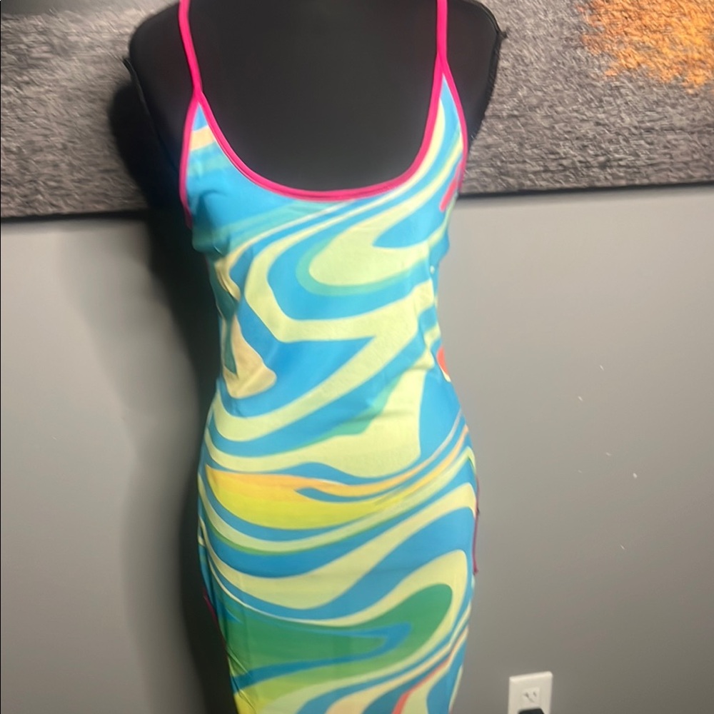 Private Label Strapless Dress - Blue, Yellow, Pink